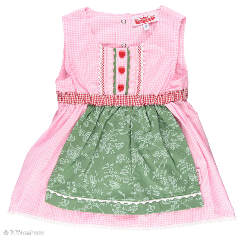 dirndlkleid-rosa-gruen P.Eisenherz Dirndlkleid graues Vichy Karo- Rosa mit Schürze in Grün