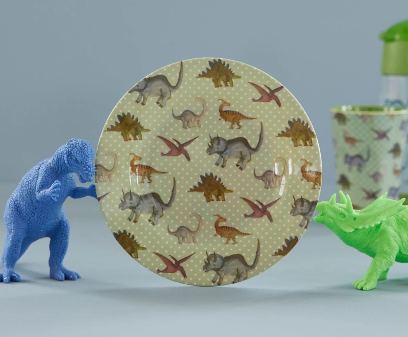 RICE Kinderteller in Graublau - New Dino Print RICE Kinderteller in Graublau - New Dino Print