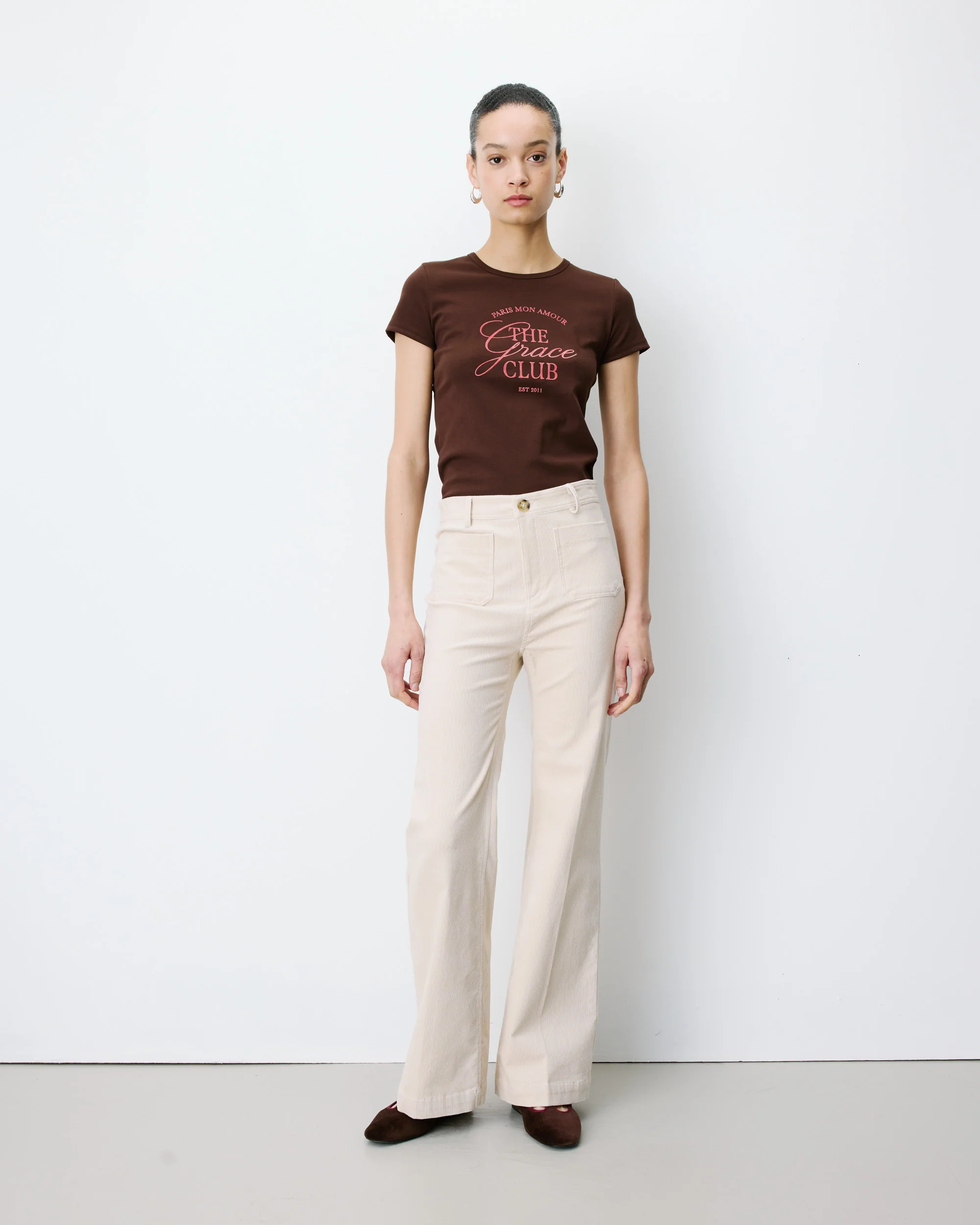 Grace & Mila Alban Damen Cordhose mit aufgesetzten Taschen in Ecru Creme Beige