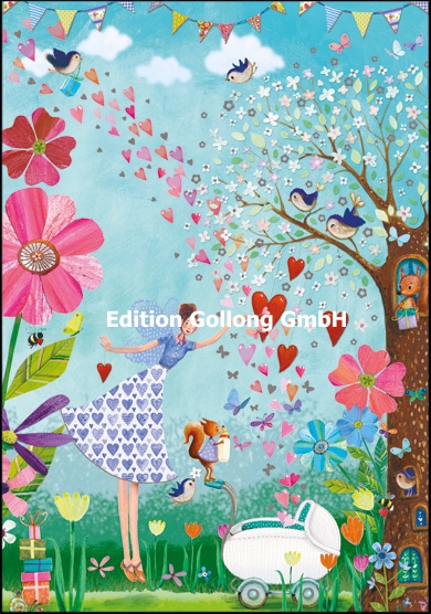 1-5237 Edition Gollong Karte zur Geburt - Mama Baum & Kinderwagen