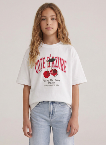 Cars Jeans Indra Jr. Kurzarm T-Shirt in Weiß - Cherry Cote D'Azure Kirsch