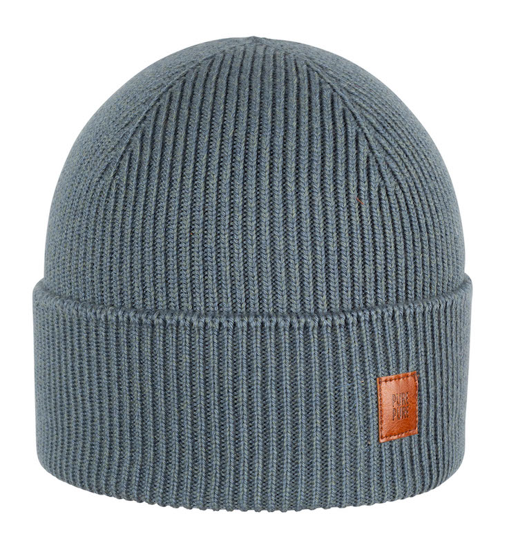 0711092-331 PURE PURE Beanie Mütze Merinowolle und Seide mit Umschlag in Stormy Blue
