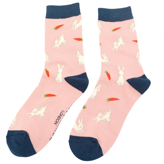 Miss Sparrow Bambus Socken in Rosa - Hasen Bunnys & Karotten
