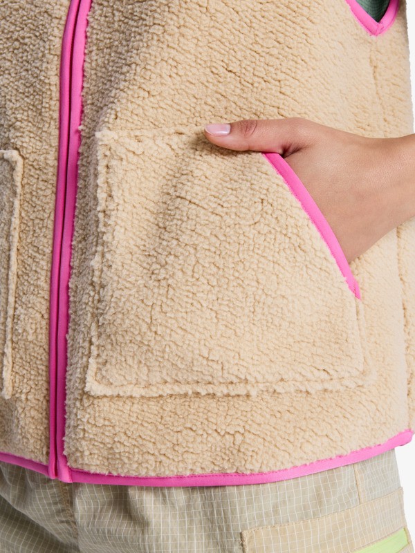 Roxy Boundless Spirit Fleece Weste in Beige & Pink