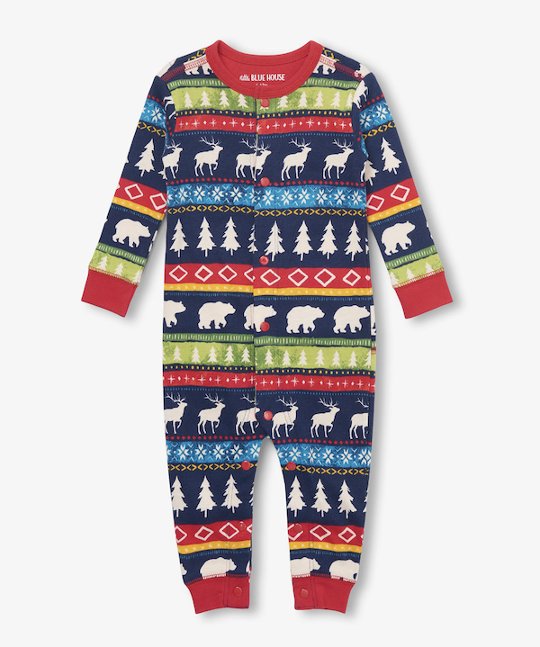 Little Blue House Baby Union Suit Strampler - Faire Isle - Norweger Einteiler in Blau Little Blue House Baby Union Suit Strampler - Faire Isle - Norweger Einteiler in Blau