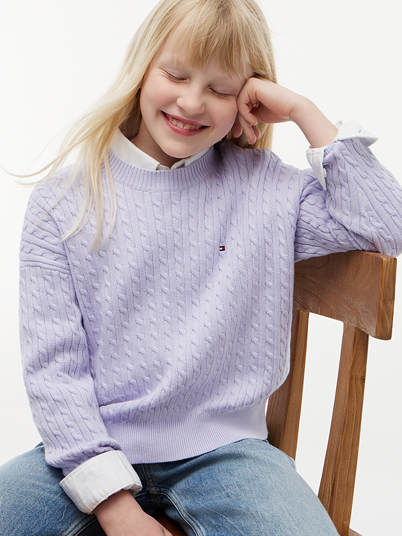 Tommy Hilfiger Strickpulli mit Zopfmuster - Lavender Ice - Helles Flieder Tommy Hilfiger Strickpulli mit Zopfmuster - Lavender Ice - Helles Flieder
