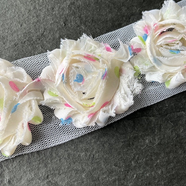 Wowzers Shabby Chic Stoffblume Blüte am Band - Pastell Confetti Dots - 3 Blumen Wowzers Shabby Chic Stoffblume Blüte am Band - Pastell Confetti Dots - 3 Blumen
