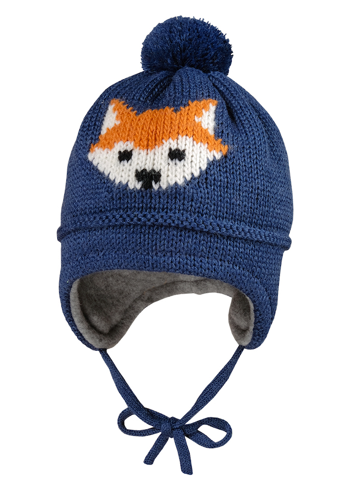 10_155752815000004 Maximo Mütze mit Bändchen und Bommel in Marineblau - Fuchs