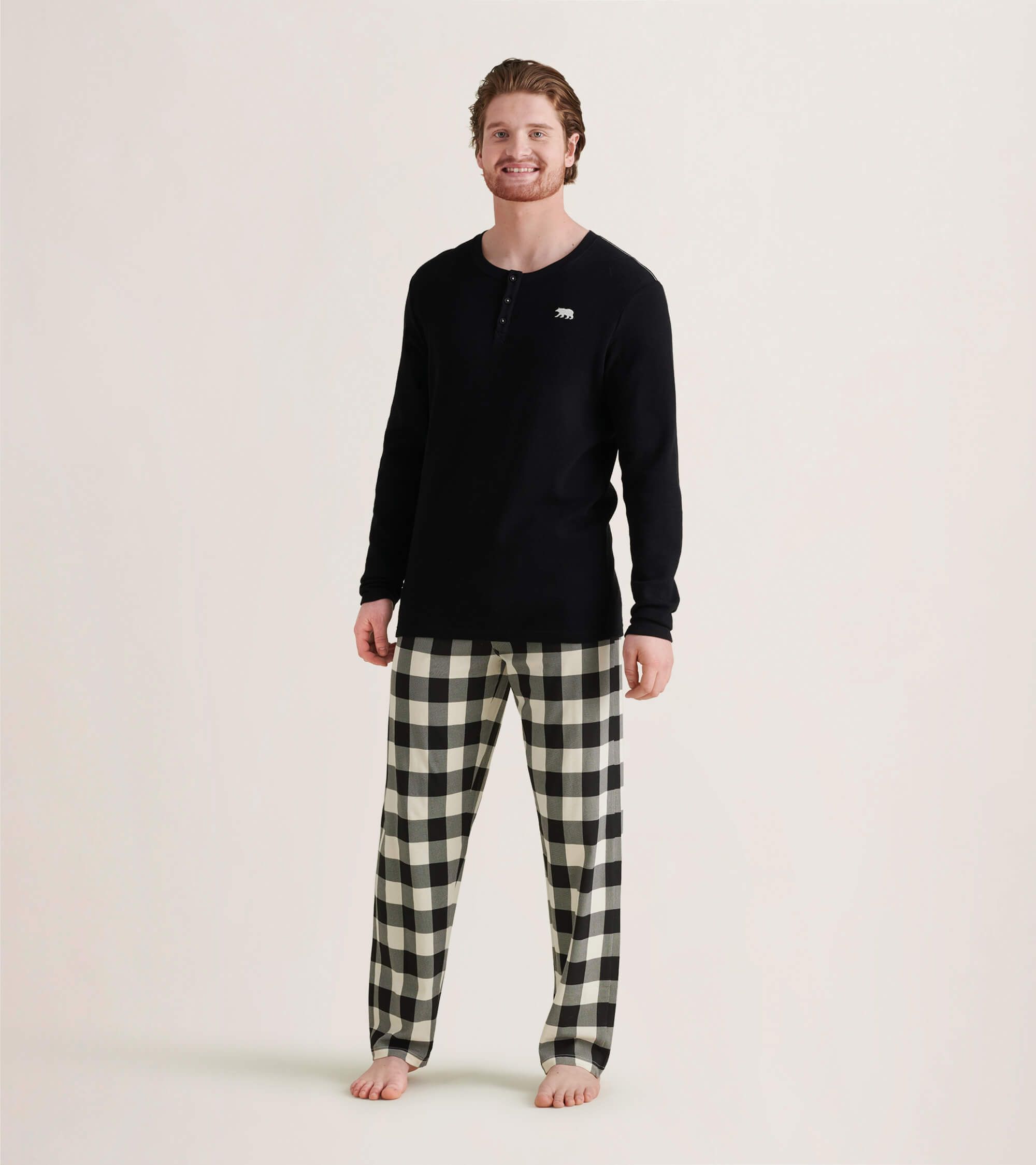Little Blue House Langarm Henley T-Shirt in Schwarz