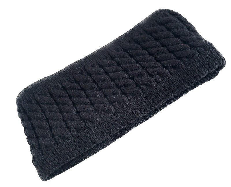 KisMe Strick Stirnband mit Fleece Futter - Kabelstrick Schwarz