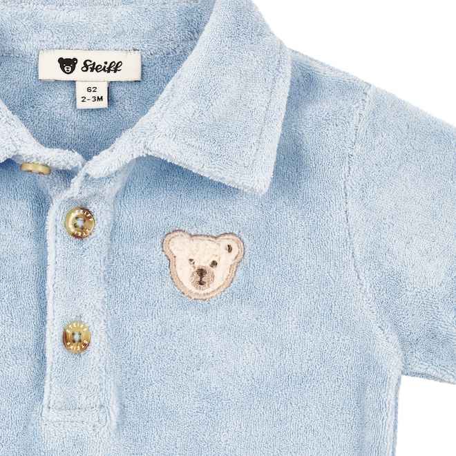 Steiff Kurzarm Frottee Overall mit Kragen in Chambray Blau Steiff Kurzarm Frottee Overall mit Kragen in Chambray Blau