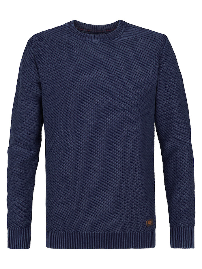 Petrol Industries Herren Strickpullover mit Diagonal Struktur in Blau Petrol Industries Herren Strickpullover mit Diagonal Struktur in Blau