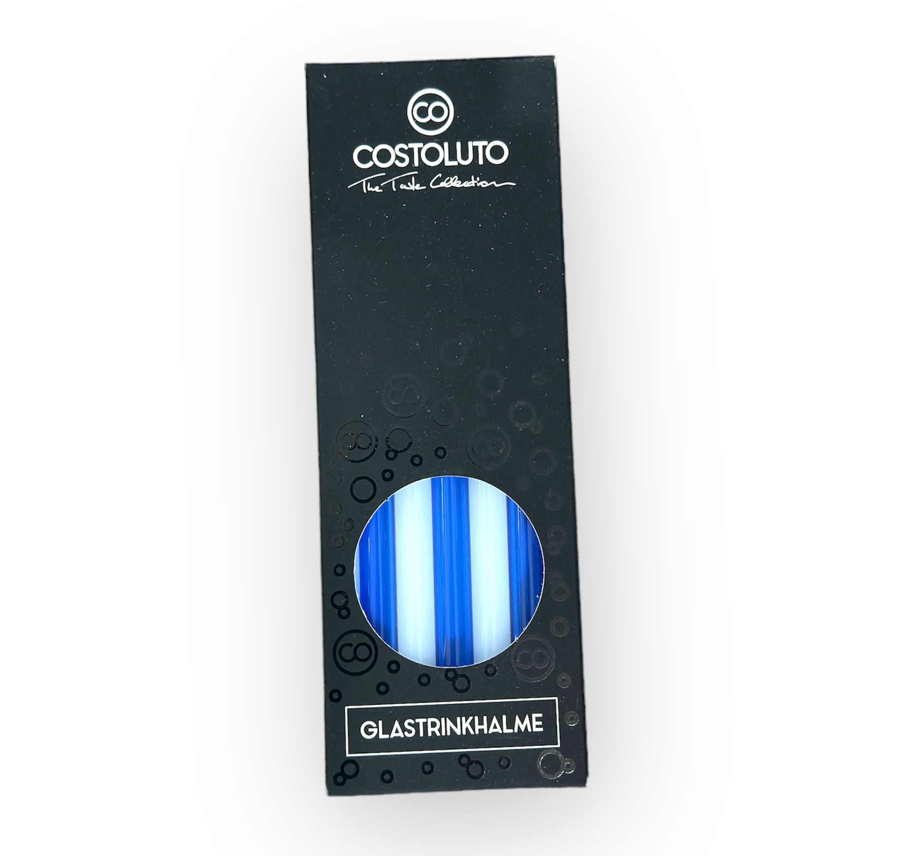 Costoluto Glastrinkhalme Set mit Bürste 15 cm Lang Blau/Weiß - 6 Stück - SALE