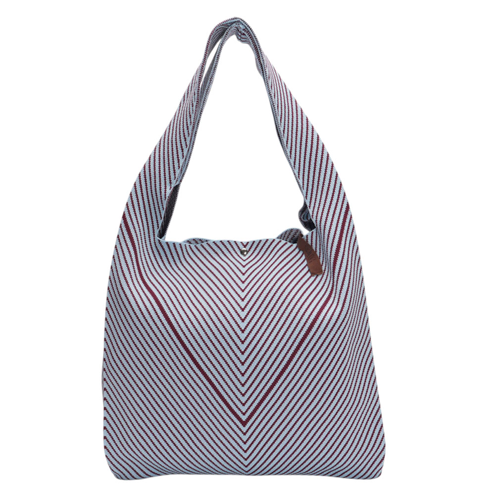 LOT83 LOIS Material Mix Gestrickte Shopper Tasche Kakao Braun & Hellblau Zick Zack LOT83 LOIS Material Mix Gestrickte Shopper Tasche Kakao Braun & Hellblau Zick Zack