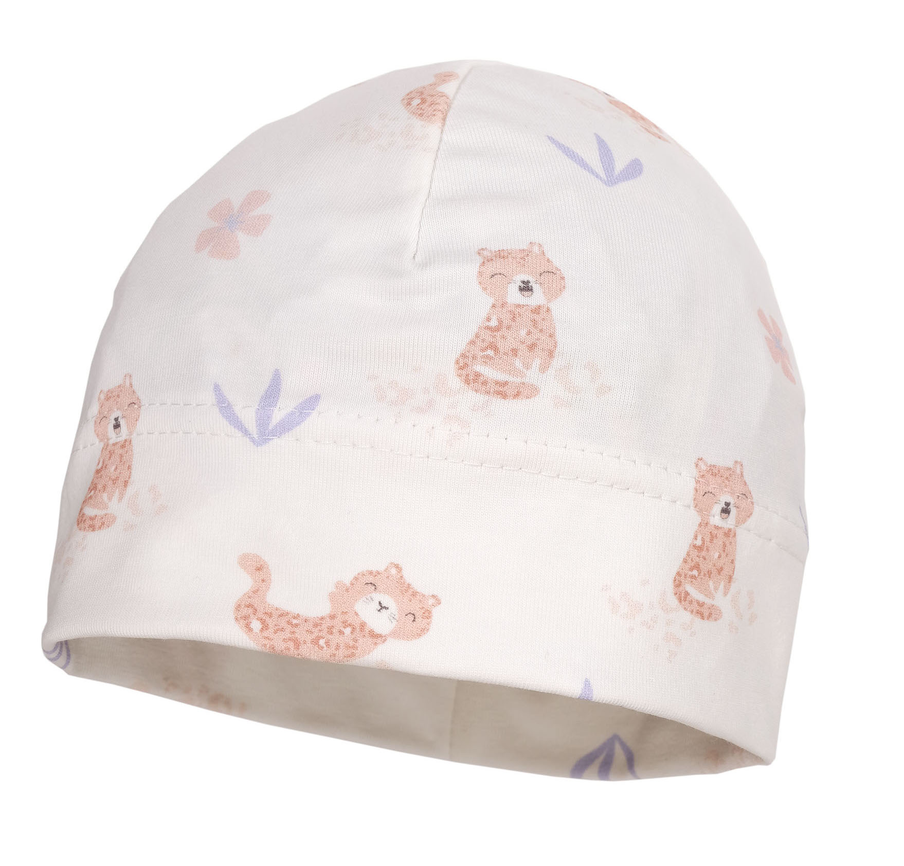 Maximo Baby Jersey Beanie Mütze in Creme Süßen Leoparden 