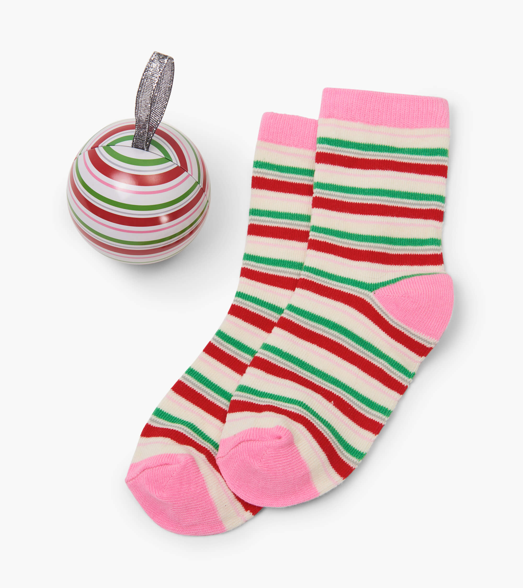 Little Blue House Kinder Socken in Weihnachtskugel - Candy Cane Streifen
