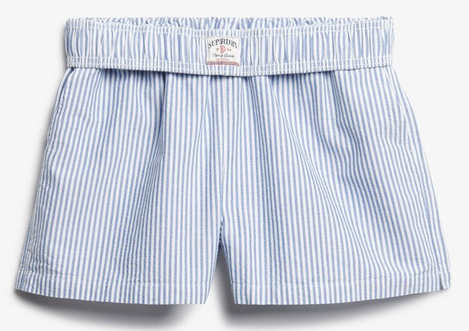 Superdry Damen Baumwolle elastische Short in Blau/Weiß gestreift