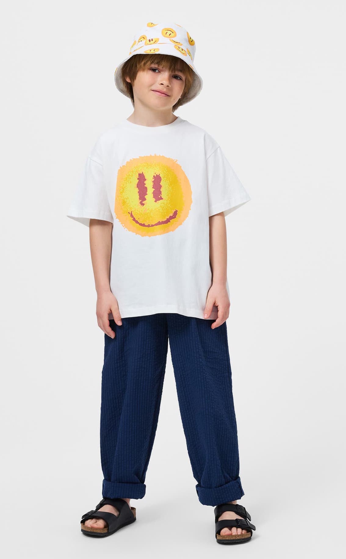 Molo Riley Kurzarm T-Shirt in Weiß Hazy Hot Sun Smile - Sonne