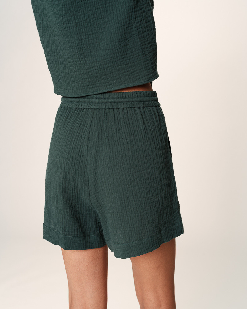 Grace & Mila Wide Leg Shorts Musselin Baumwolle in Emerald Green - Smaragd Grün Grace & Mila Wide Leg Shorts Musselin Baumwolle in Emerald Green - Smaragd Grün