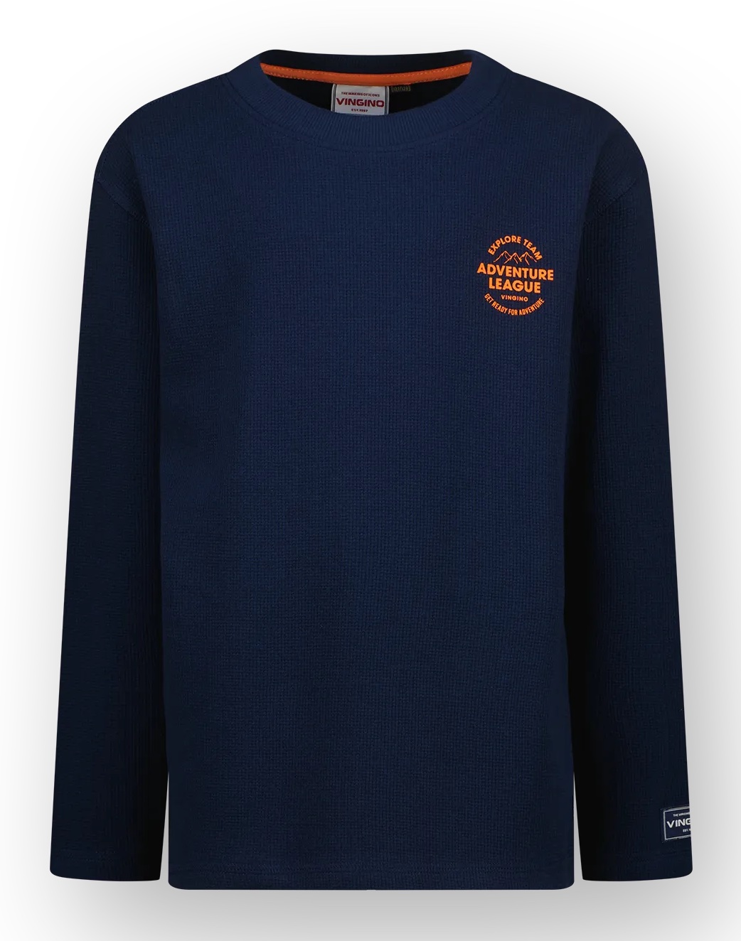 Vingino Halee Langarm Waffel Shirt in Navy mit Neon Orange Logo