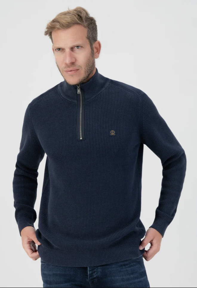 Dstrezzed Strickpullover Gerippter Troyer mit Reißverschluss in Dunkelblau