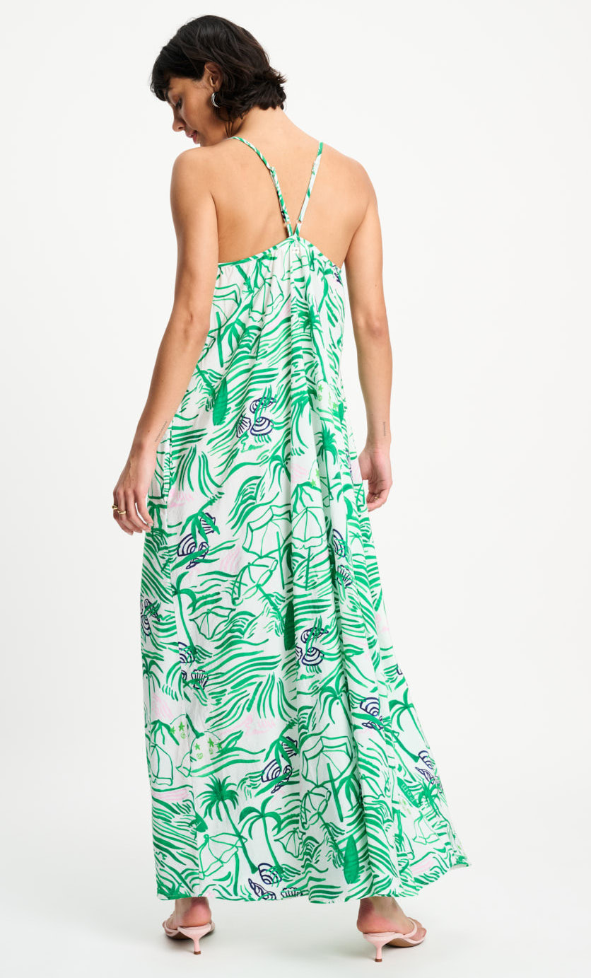 POM Amsterdam Kleid Beach Vibes mit Spaghetti Träger in Grün POM Amsterdam Kleid Beach Vibes mit Spaghetti Träger in Grün