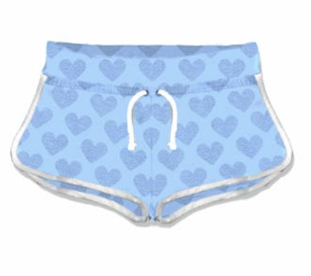 Saint Barth Coco Badeshorts Embossed Hearts - Aqua Herzen mit Rosa Borte