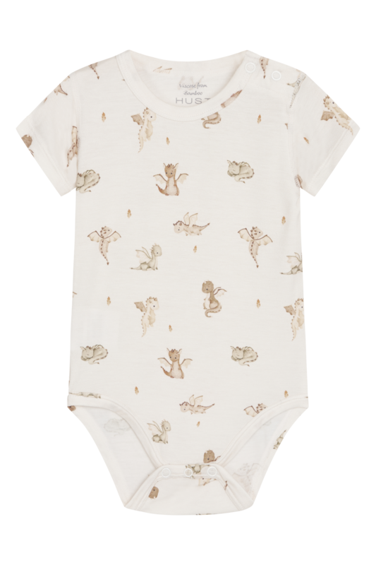 Hust & Claire Bue Bambus Viskose Kurzarm Body in Creme mit Kleinen Drachen Hust & Claire Bue Bambus Viskose Kurzarm Body in Creme mit Kleinen Drachen