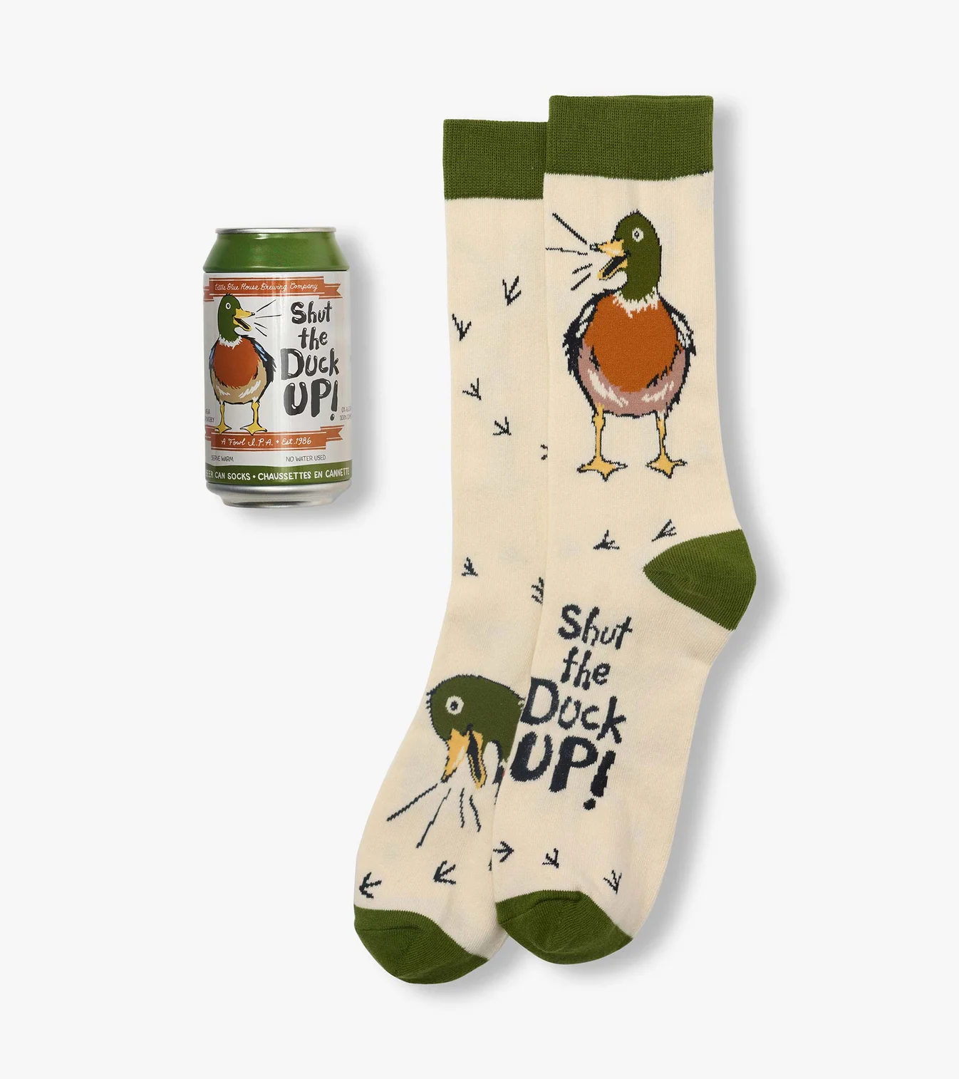 Little Blue House Herrensocken „Shut the Duck Up“ – Lustige Socken in der Bierdose