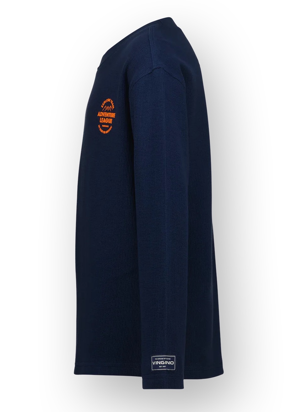 Vingino Halee Langarm Waffel Shirt in Navy mit Neon Orange Logo