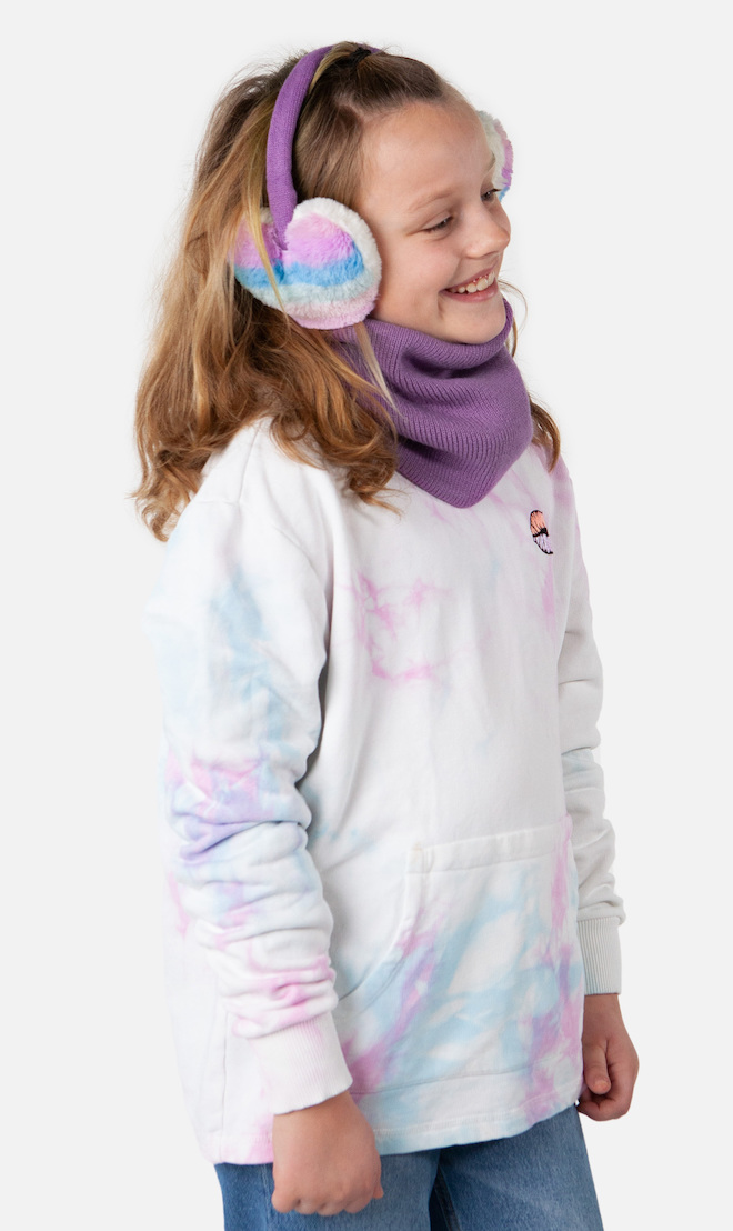 2325_27_IMAGE_MODEL_BACK Barts Heatty Earmuffs Fell Herz mit Sorbet Streifen Türkis Mint Rosa und Lila