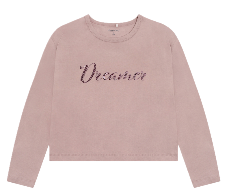 Minymo Langarm Shirt in Fawn Rosa mit Glitzerschrift - Dreamer Minymo Langarm Shirt in Fawn Rosa mit Glitzerschrift - Dreamer