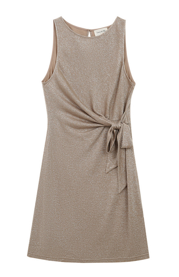 Grace & Mila Rolling Kurzes Lurex Glitzer Kleid in Taupe Gold Grace & Mila Rolling Kurzes Lurex Glitzer Kleid in Taupe Gold