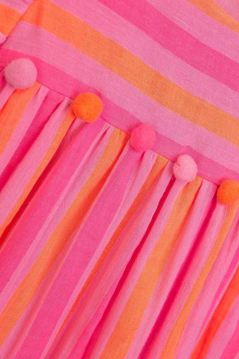 Danamade DJENNIE Gestreiftes Kleid in Pink & Orange mit Bommel