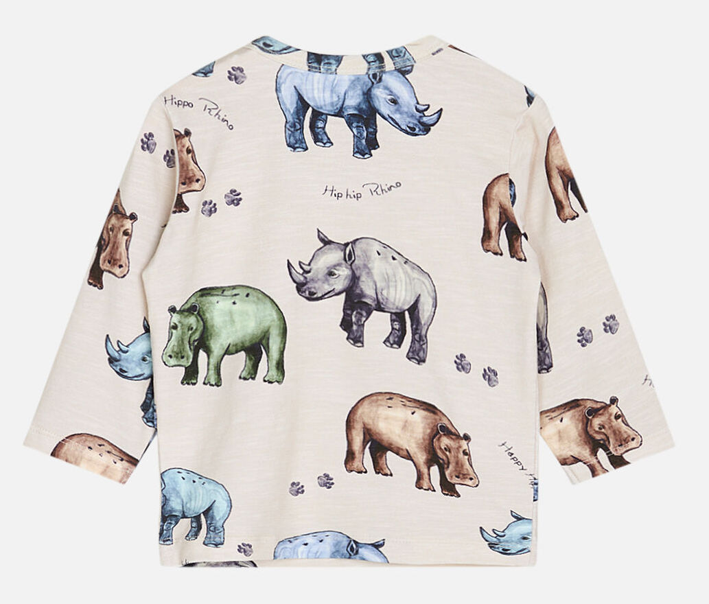 Hust & Claire Langarm Shirt in Tofu Beige - Bunte Hippos & Rhinos