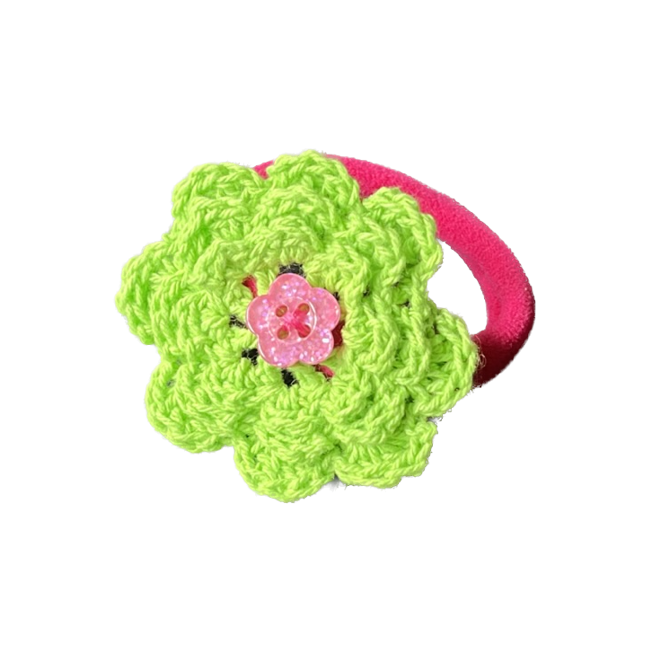 Wowzers Häkelblumen Haargummi - Pink & Grün 