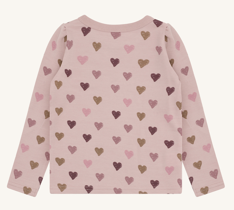 Hust & Claire Abba - Wolle Bambus Langarm Shirt in Adobe Rosa - Hearts - Herzen