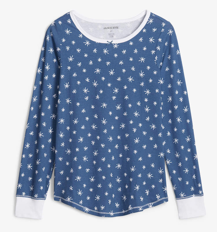 PJBSNOW002_D Little Blue House Damen Pyjama in Blau - Schneeflocken