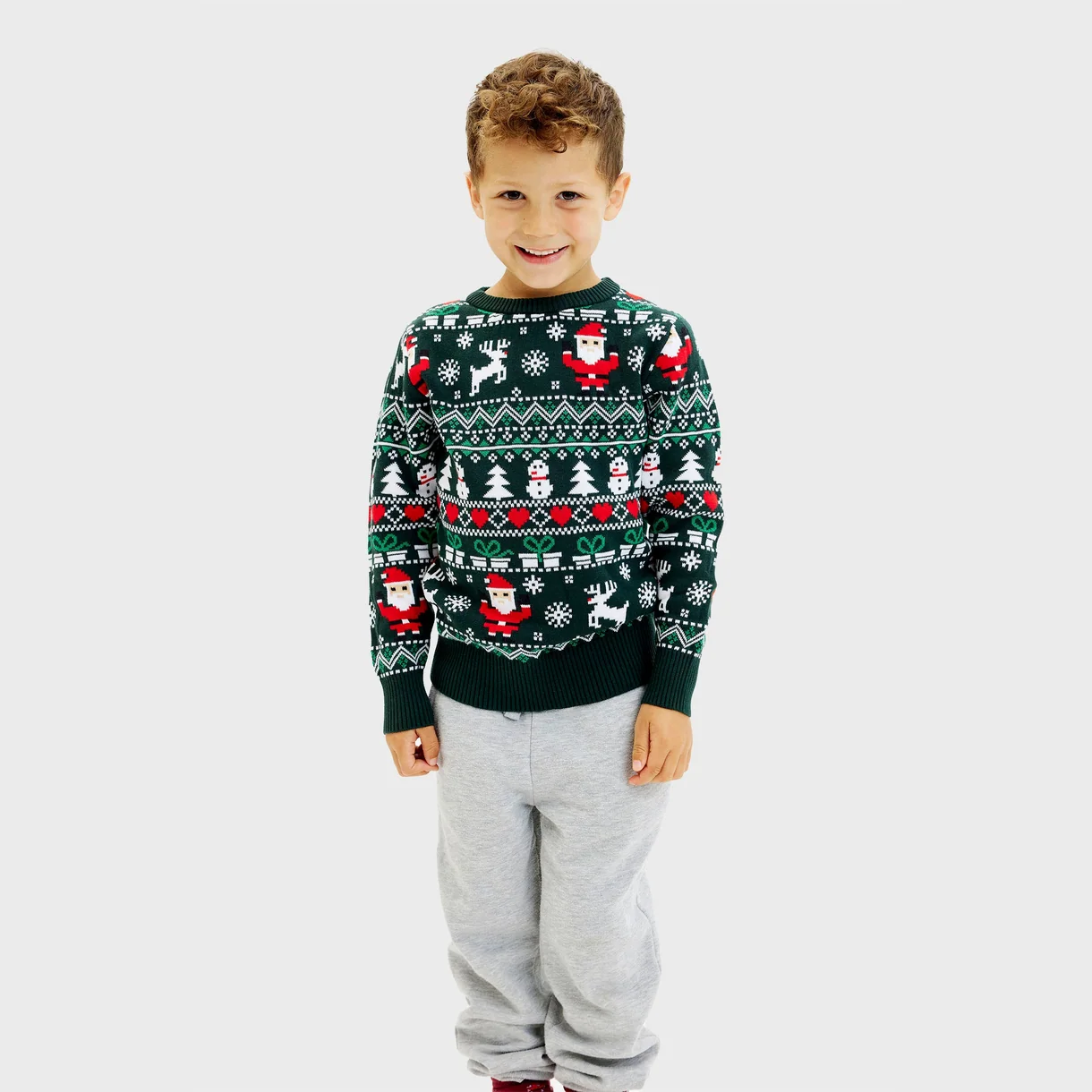Christmas Sweater Unisex Jungs & Mädchen Stillvoller Weihnachtspullover in Grün mit Santa, Schneemänner & Rentier Christmas Sweater Unisex Jungs & Mädchen Stillvoller Weihnachtspullover in Grün mit Santa, Schneemänner & Rentier