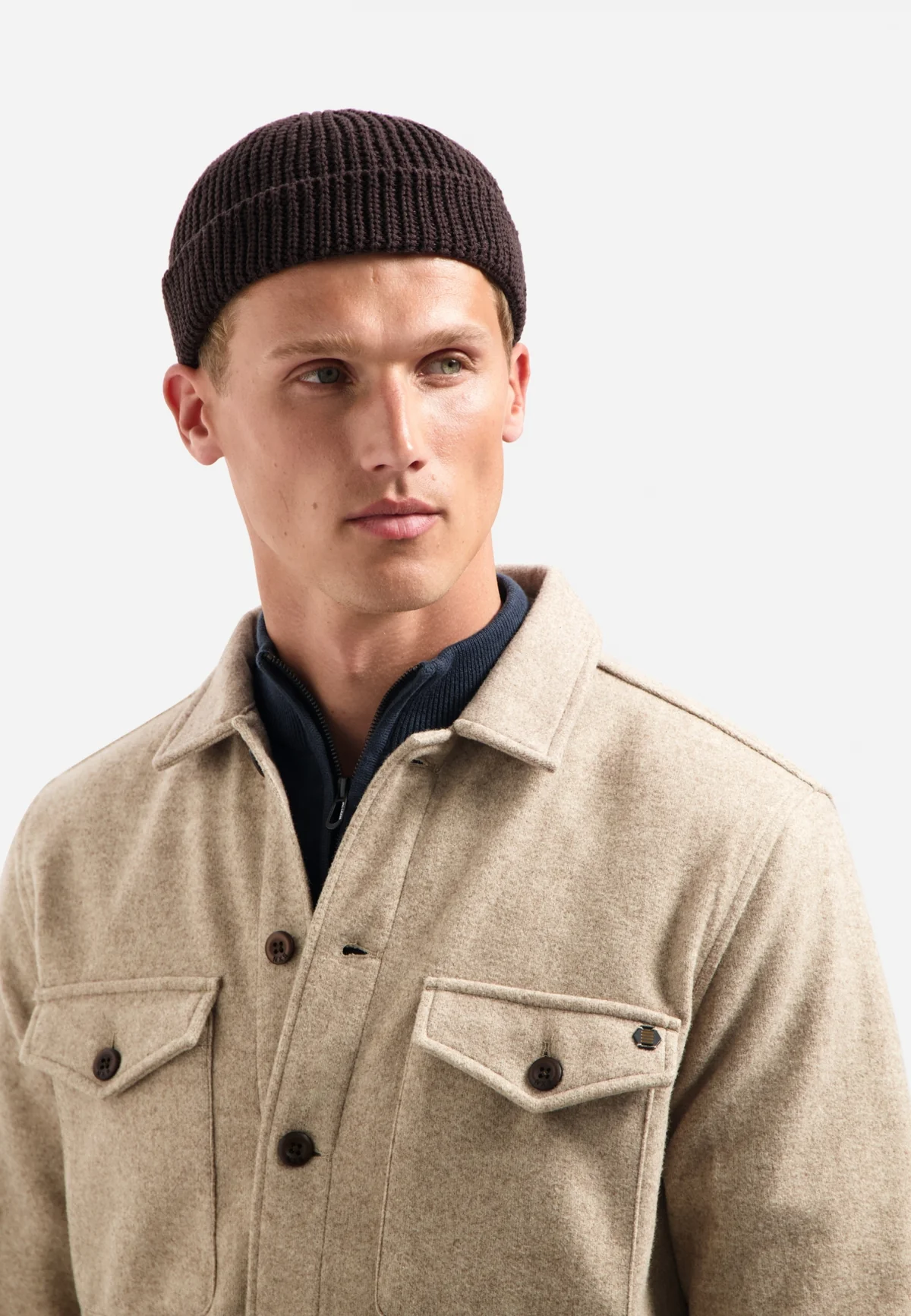 NO EXCESS Melange Overshirt Jacke in Beige Khaki