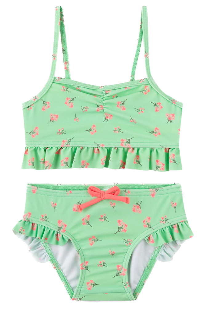 sanetta-beach-kids-girls-bikini-hip-ruffle-bikini Sanetta Bikini mit Rüschen in Grün mit Neon Pink
