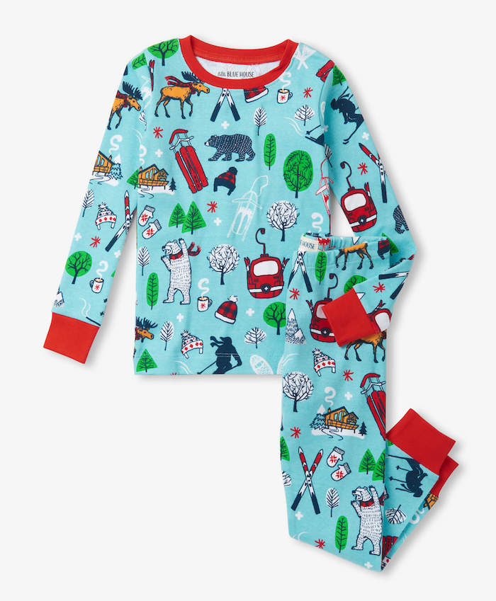 PJAVISB001 Little Blue House Langarm Pyjama - Vintage Ski in Blau & Rot