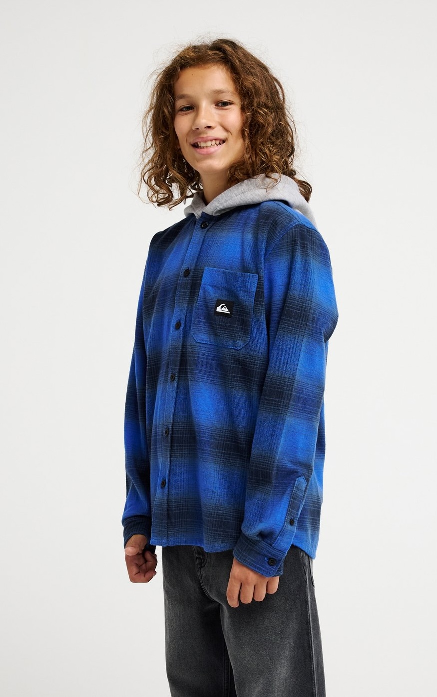 Quiksilver Timetable Flannel Hemd mit Hoodie Holzfehler Karo Blau