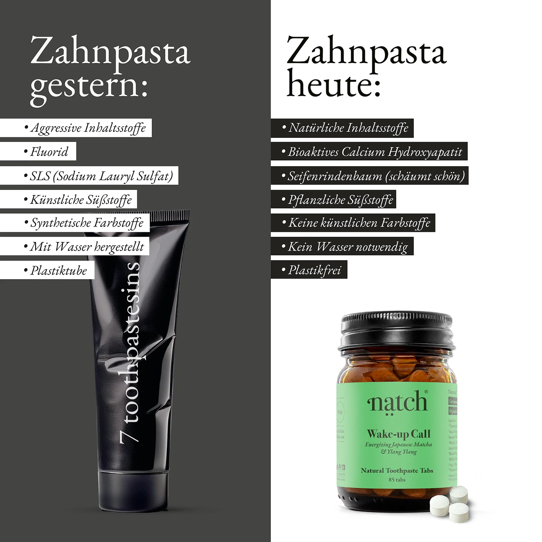 NATCH Zahnpasta-Tabletten für ein frisches, rundum sauberes Gefühl - Wake-up Call - Nachfüllpackung