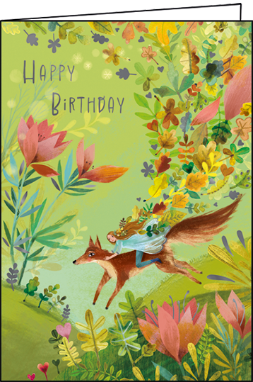 Edition Gollong Grußkarte zum Geburtstag Fee auf einem Fuchs