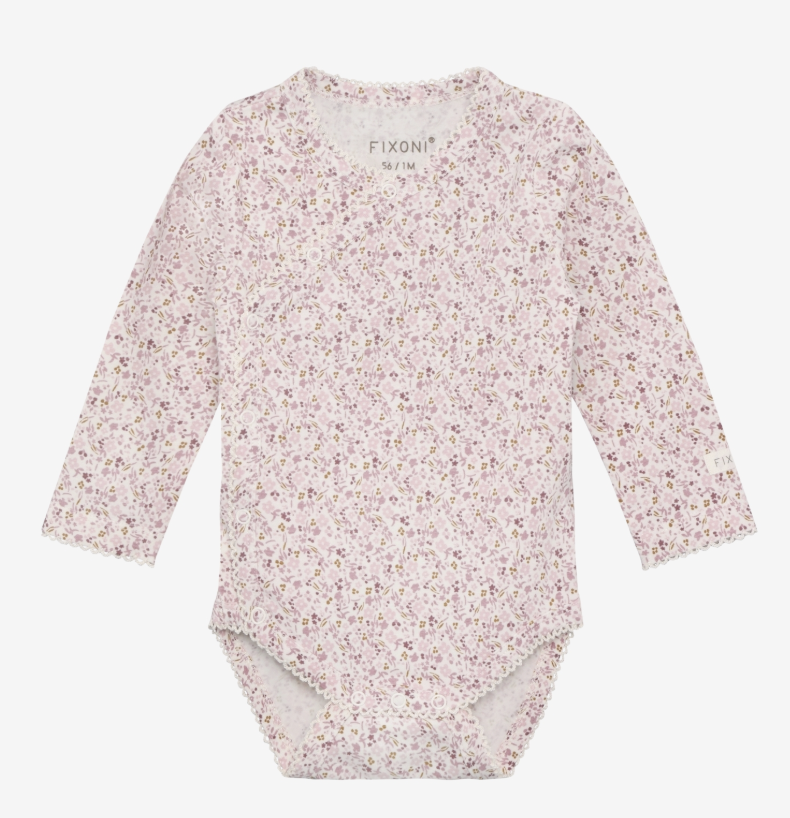 FIXONI Langarm Wickelbody in Pale Lilac - Allover Blumen FIXONI Langarm Wickelbody in Pale Lilac - Allover Blumen