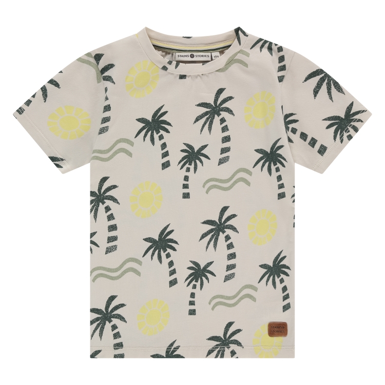 Babyface Stains & Stories Langarm T-Shirt in Bone Creme mit Grünen Palmen - SALE