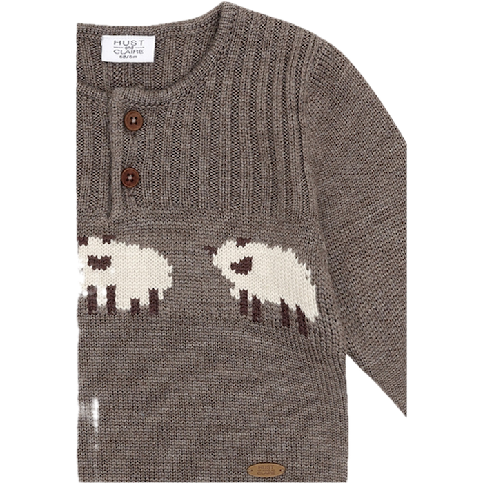Hust & Claire Merinowolle Strickpulli Baby Pullover in Braun Deer Melange - Schafe Hust & Claire Merinowolle Strickpulli Baby Pullover in Braun Deer Melange - Schafe