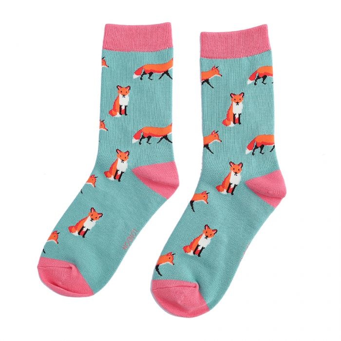 miss-sparrow-socken-bamboo-foxes-green Miss Sparrow Bambus Socken - Fuchse in Türkis