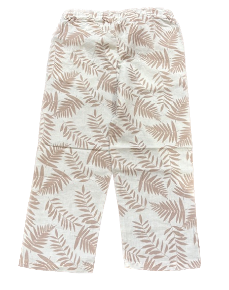 Weekend á la Mer Sommerhose Creme Leinenhose mit Beige Palmen